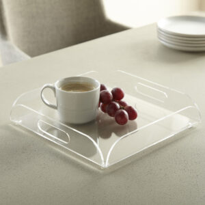 Coffee and grapes on acrylic tray